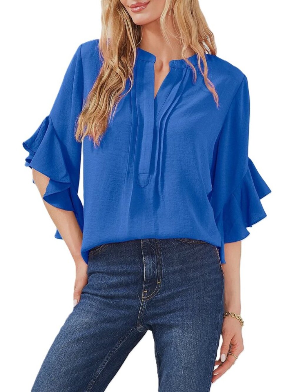 VINCE CAMUTO Split Neck Ruffle Sleeve Blouse. Plus Size 1X